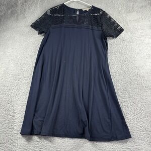 Ann Taylor Loft Dress Womens Medium Navy Blue A‎ Line Swing Midi Lace Eye Design